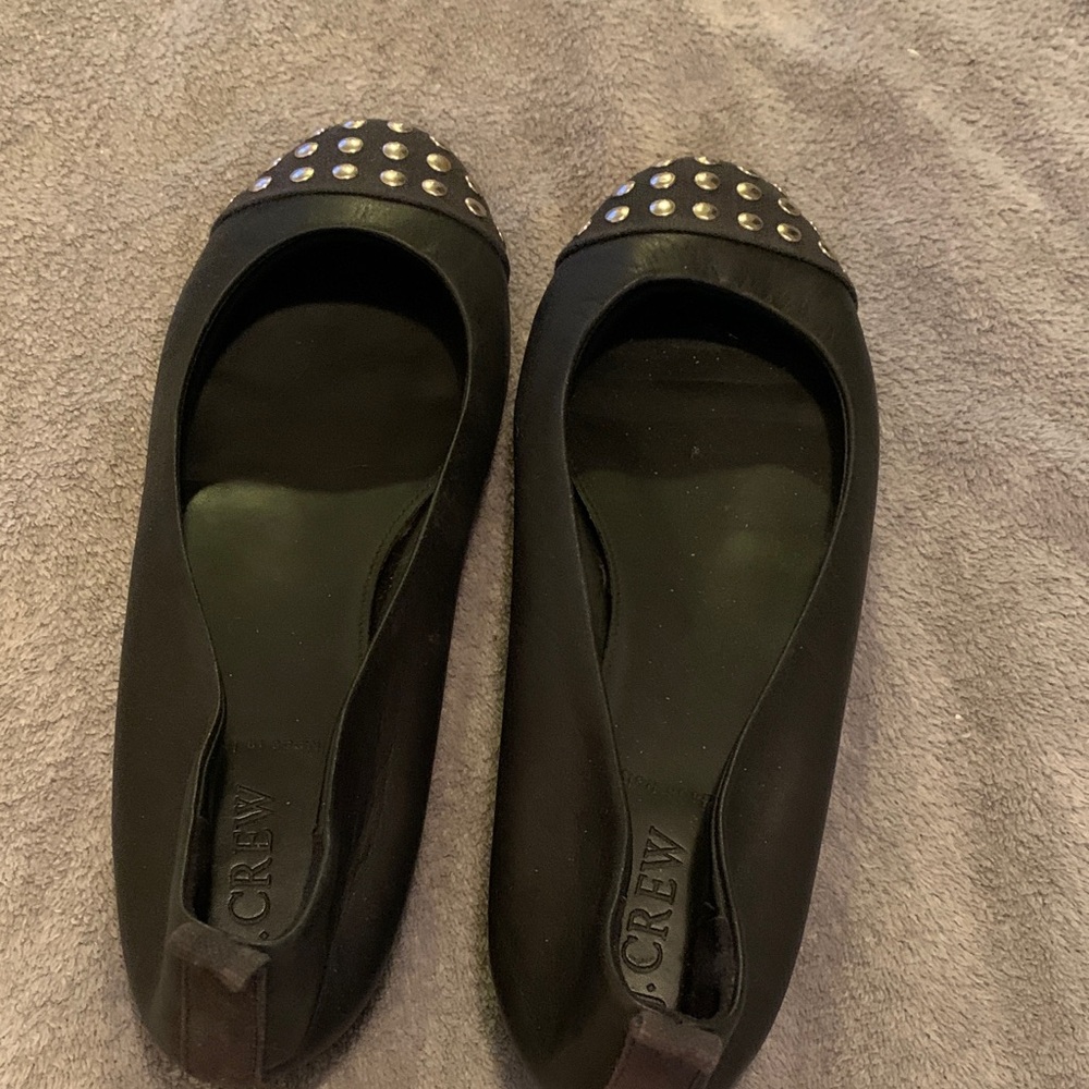 J. Crew Black Flats with Silver Studs